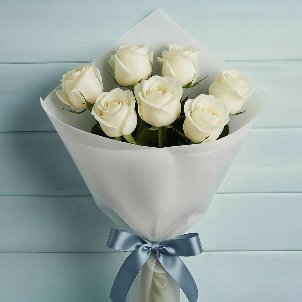 Букет 7 Белых роз Эдлесс Лав в Сычёво